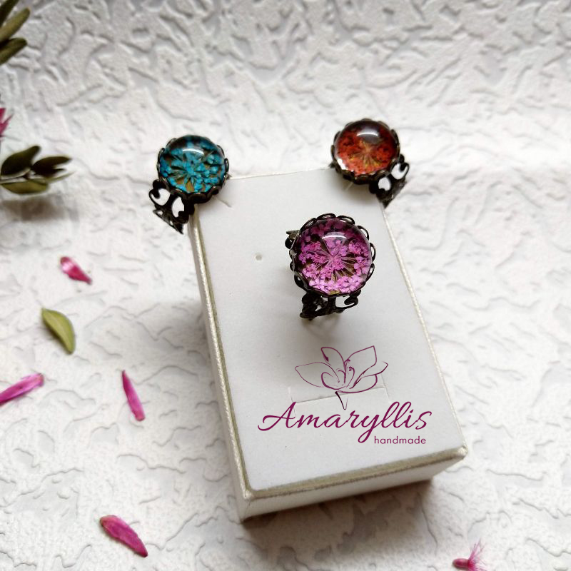 Amaryllis Handmade | Bronze ring with natural flowers - MT-0010