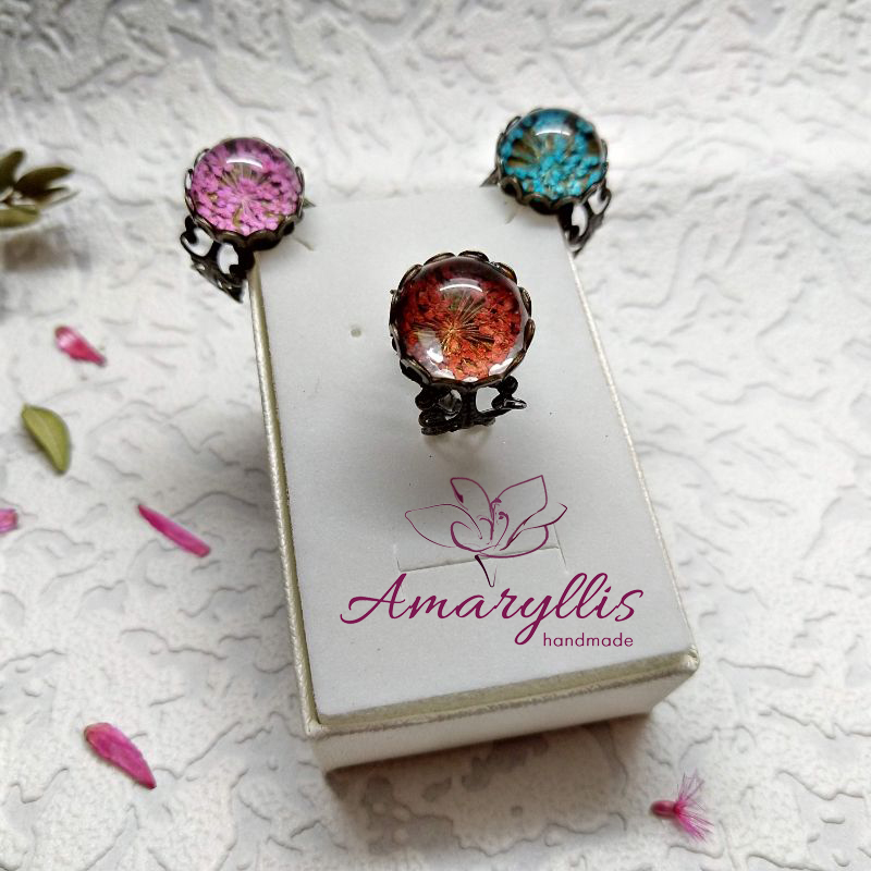 Amaryllis Handmade | Bronze ring with natural flowers - MT-0010
